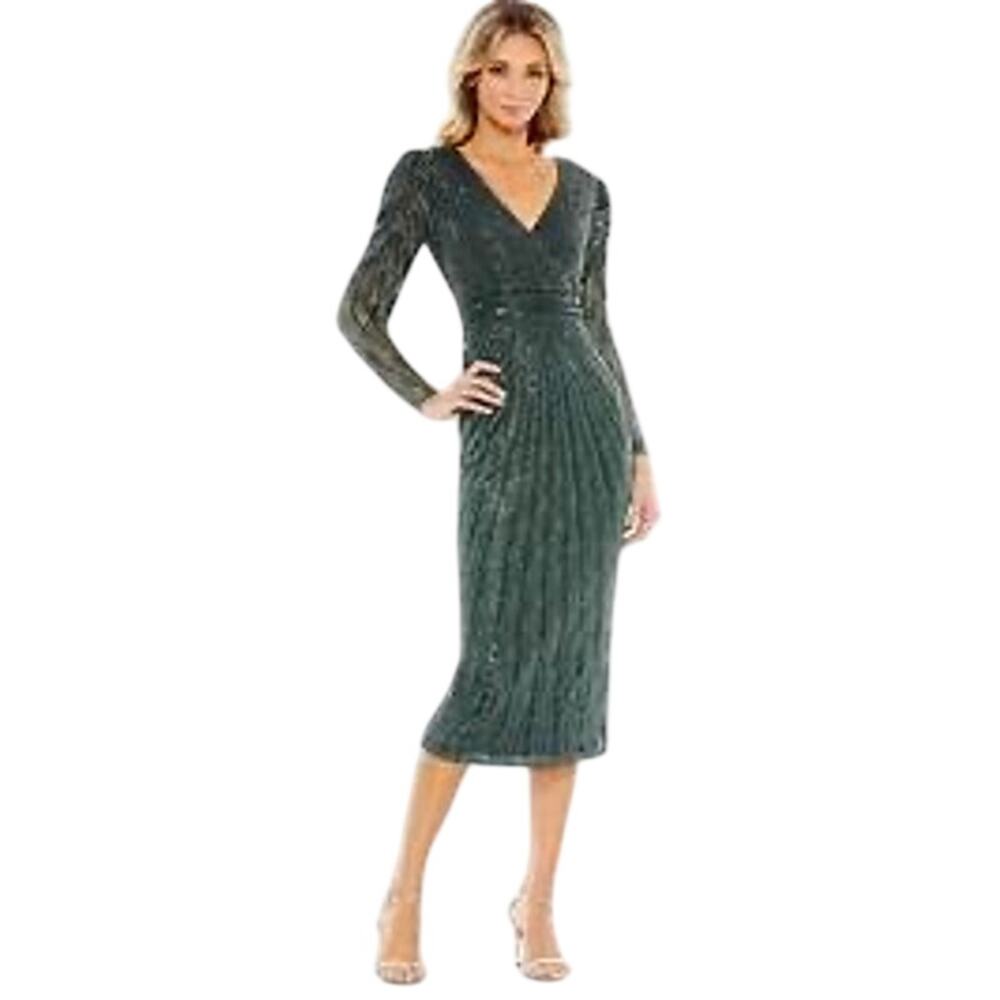 Mac Duggal NWT Beaded Sheath Cocktail Dress in Deep Green Size 0